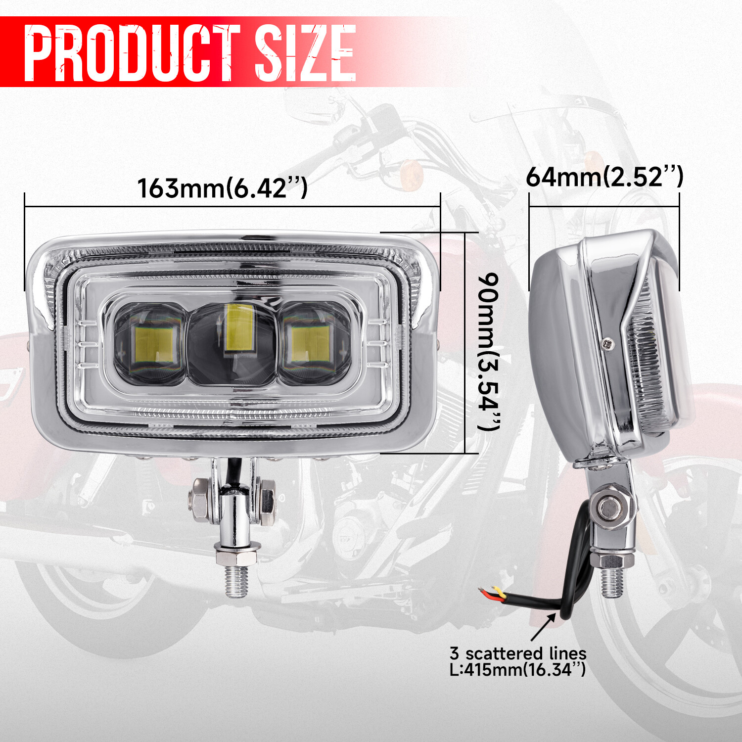 Universal Motorcycle Headlight Rectangle LED Lamp Fit For Harley Kawasaki Honda