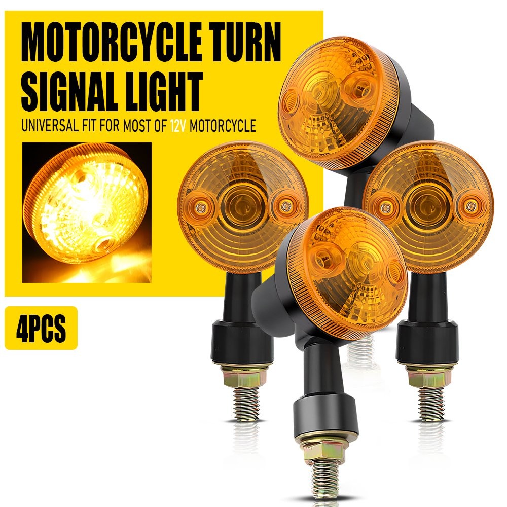 4X Universal Motorcycle Turn Signal Indicators Blinker Amber Light Black Metal