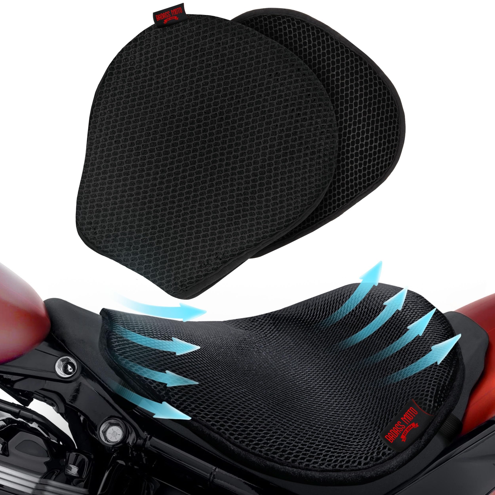 Badass Motorcycle Seat Pad Cushion 3D Mesh Air Cooling Insert Fit Cruiser Harley