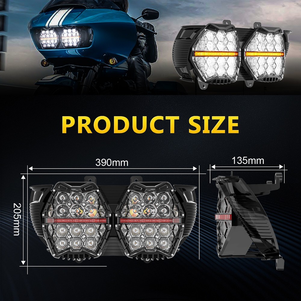 Dual LED Headlight Hi/Low For Harley Road Glide FLTR FLTRX FLTRXS FLTRU 2015-23