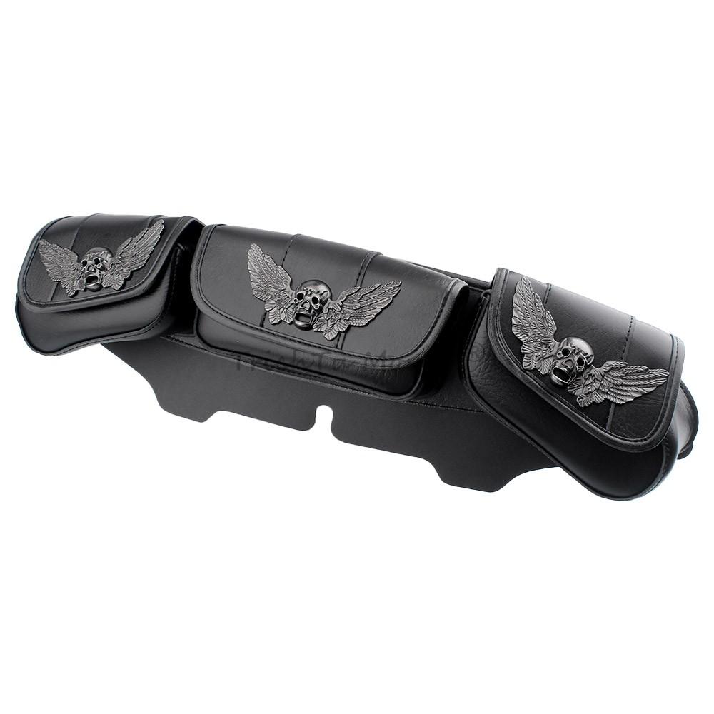 Skull Style Windshield 3 Pouch Pocket Fairing Bag Fit for Harley Electra Glide