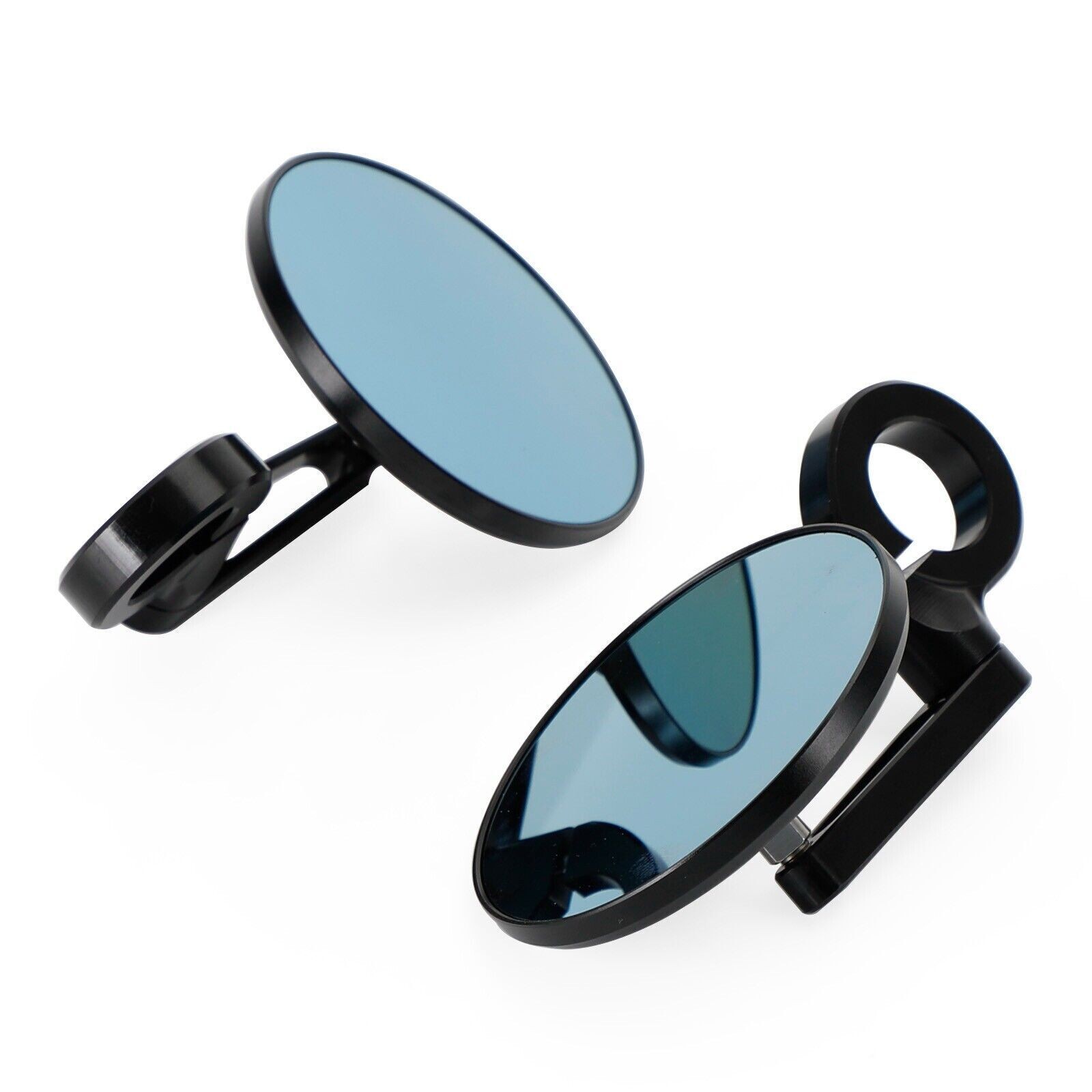 3″ CNC Round Handlebar End Mirror, Shrot Arm, Black, 7/8″-1″ BAR, Blue Glass A1