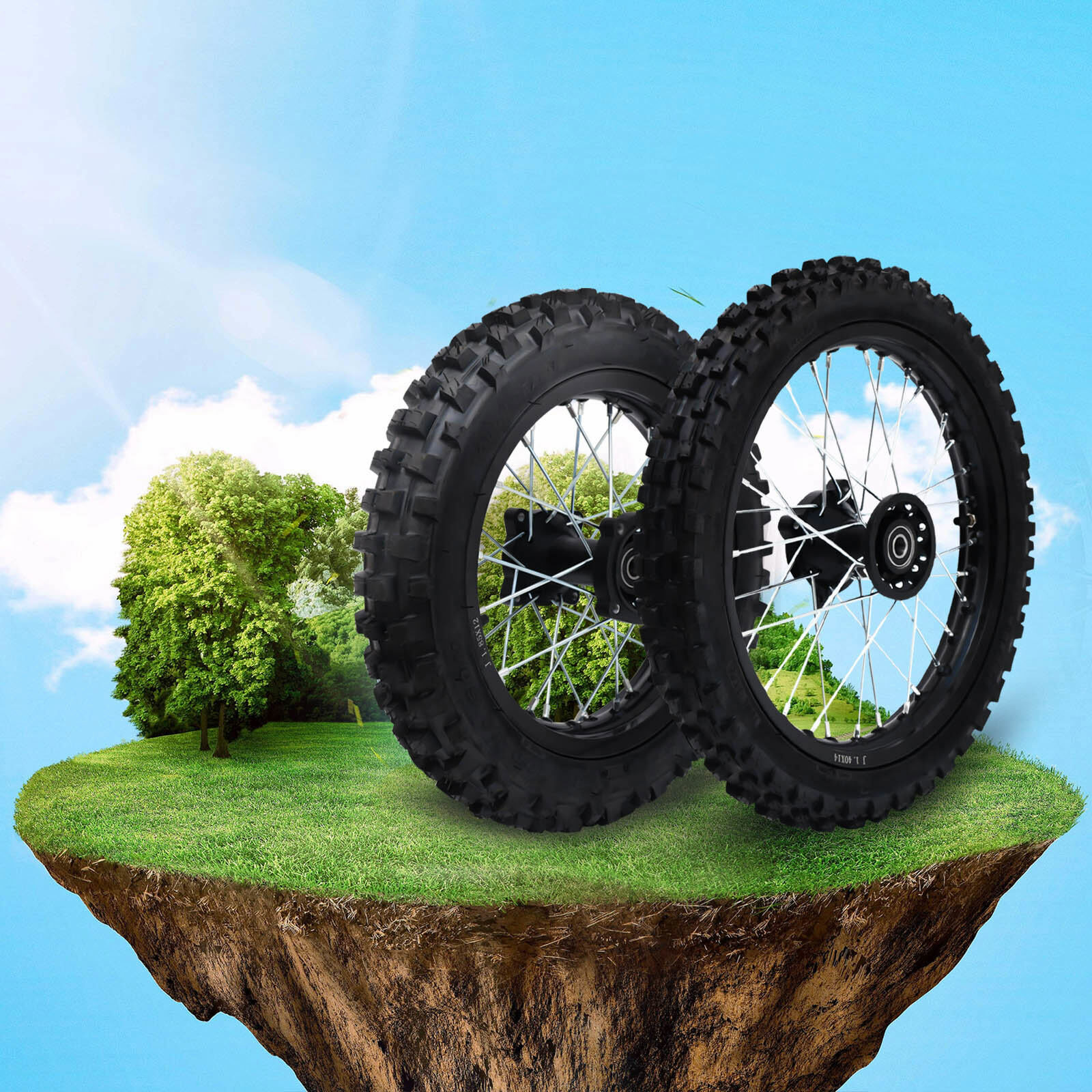Dirt Pit Bike Tires Set Rear Wheel Rim 80/100-12 & Front Wheel Rim 60/100-14 USA