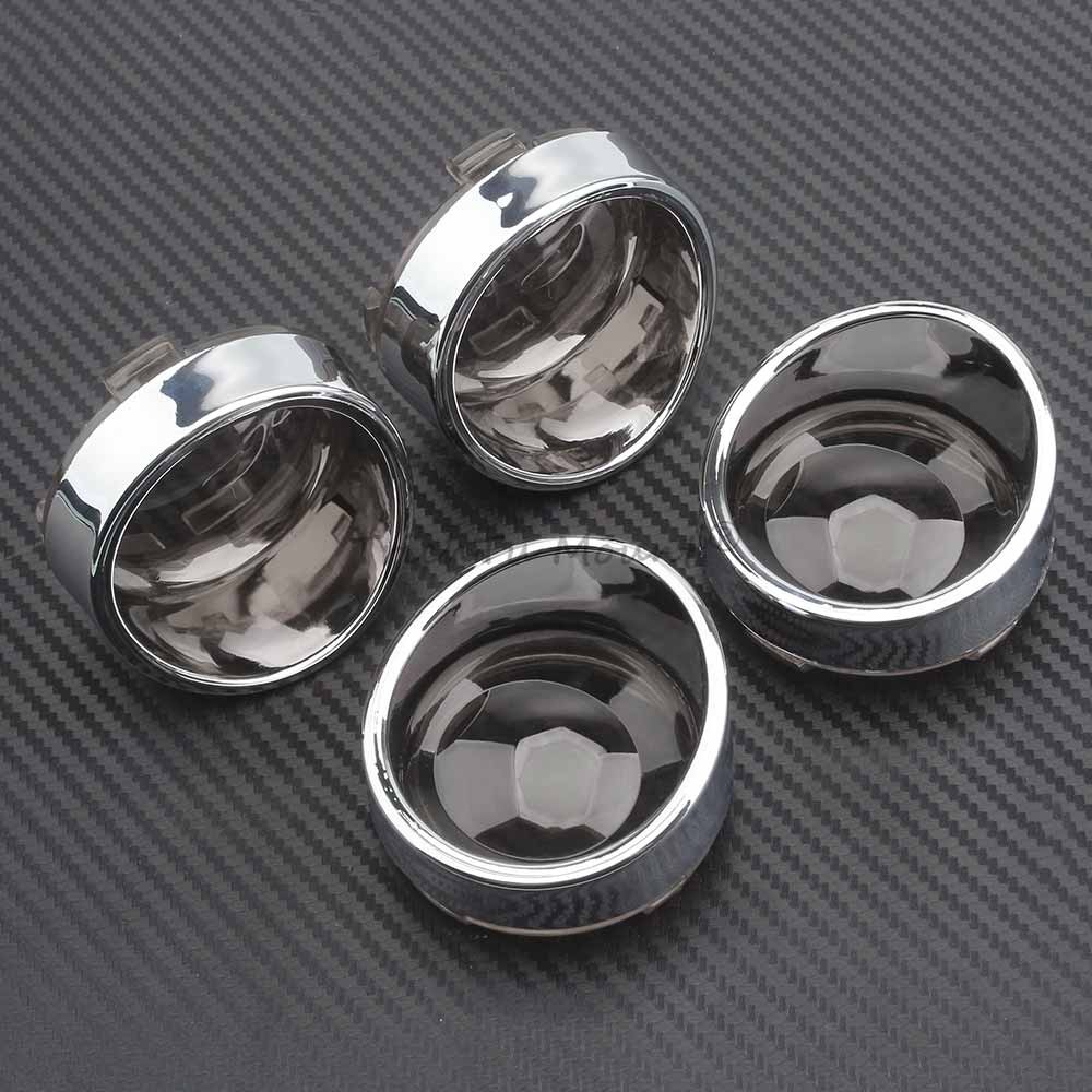 4PCS Smoke Turn Signal Light Lens Cover Chrome Bezel Visor For Harley Softail US