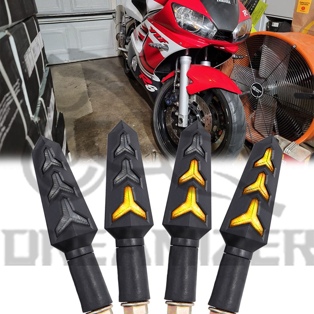 4X Motorcycle LED Turn Signal Amber Arrow Light Flowing For Yamaha YZF R6 R1 R3