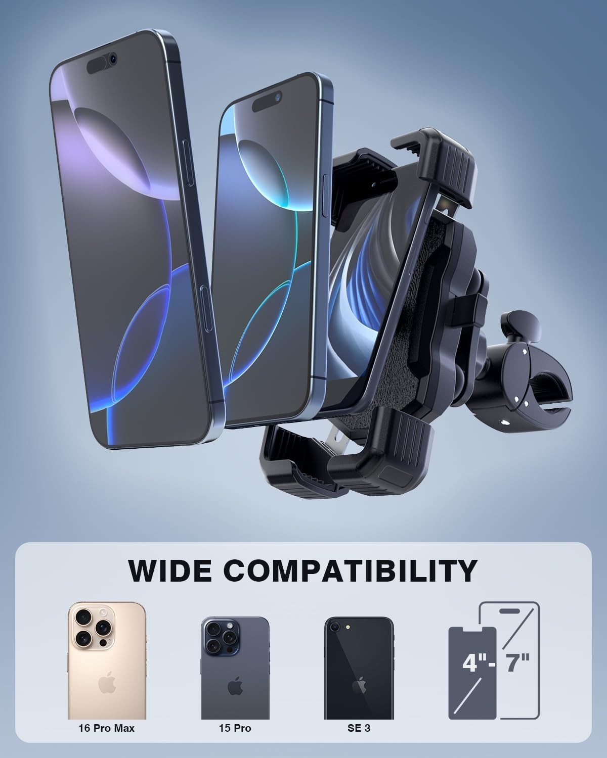 Bike Phone Holder with Vibration Dampener Anti-Shake Motorcycle Cell Phone Hold