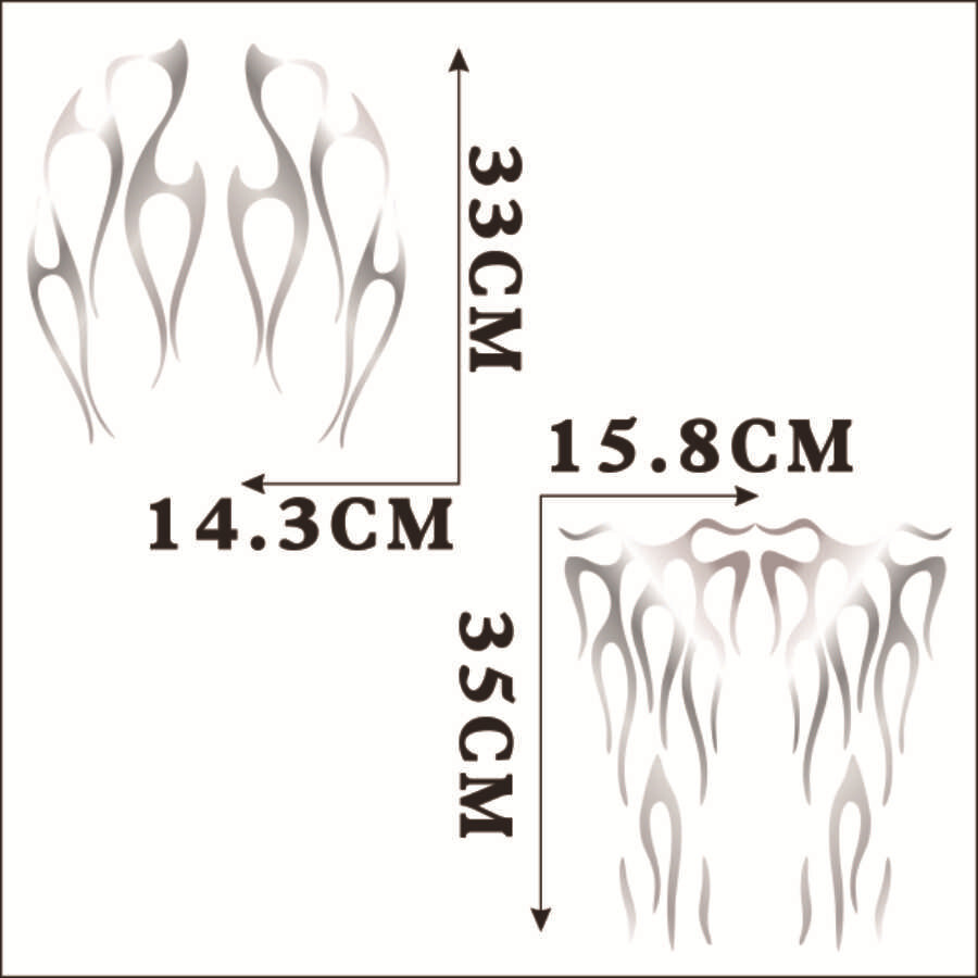 1Set Motorcycle Flame Sticker for Gas Tank & Fender Decals Vinyl Matte Silver