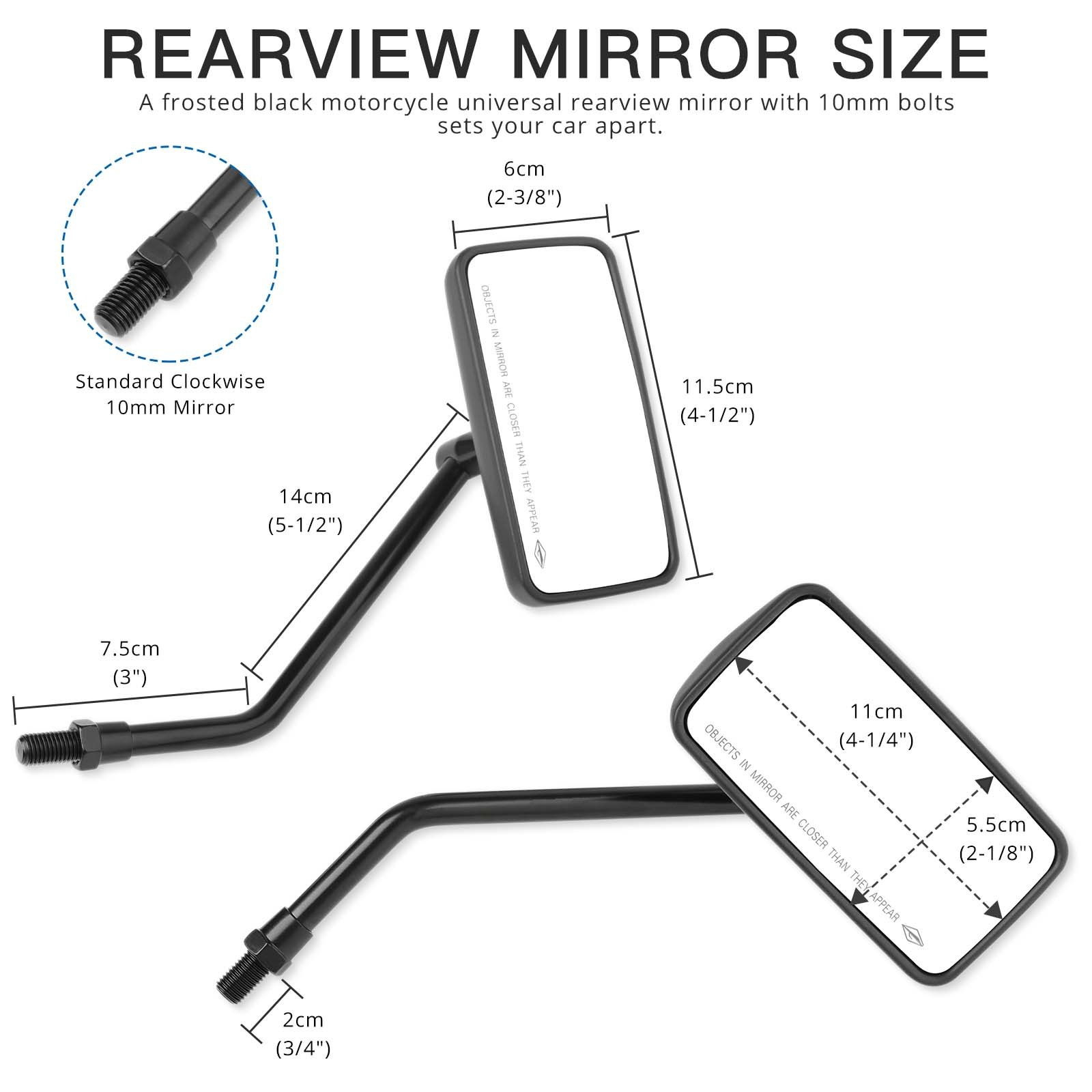 8mm 10mm Black Motorcycle Rear View Mirrors Rectangle For Vanderhall Auto Cycle