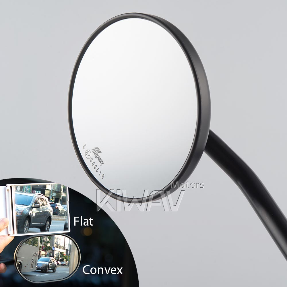 KiWAV Round black mirrors Eclipse + 7/8″ 22mm handlebar bolt-on clip-on silver