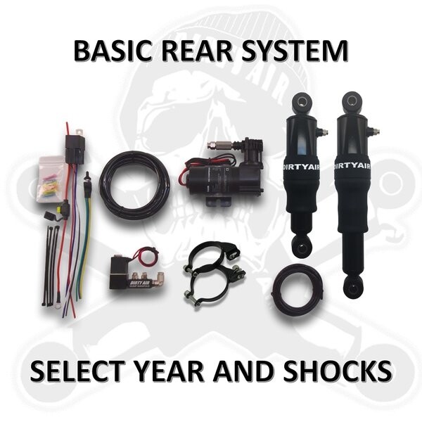 Dirty Air Rear Basic Bagger Air Ride Rear Suspension Shock Kit Harley FLH 14-22