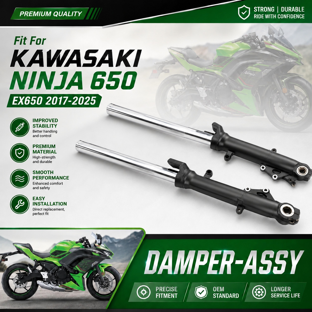 Front Shock Absorber Fork Suspension Set For Kawasaki ninja650 EX650 Z650 17-26