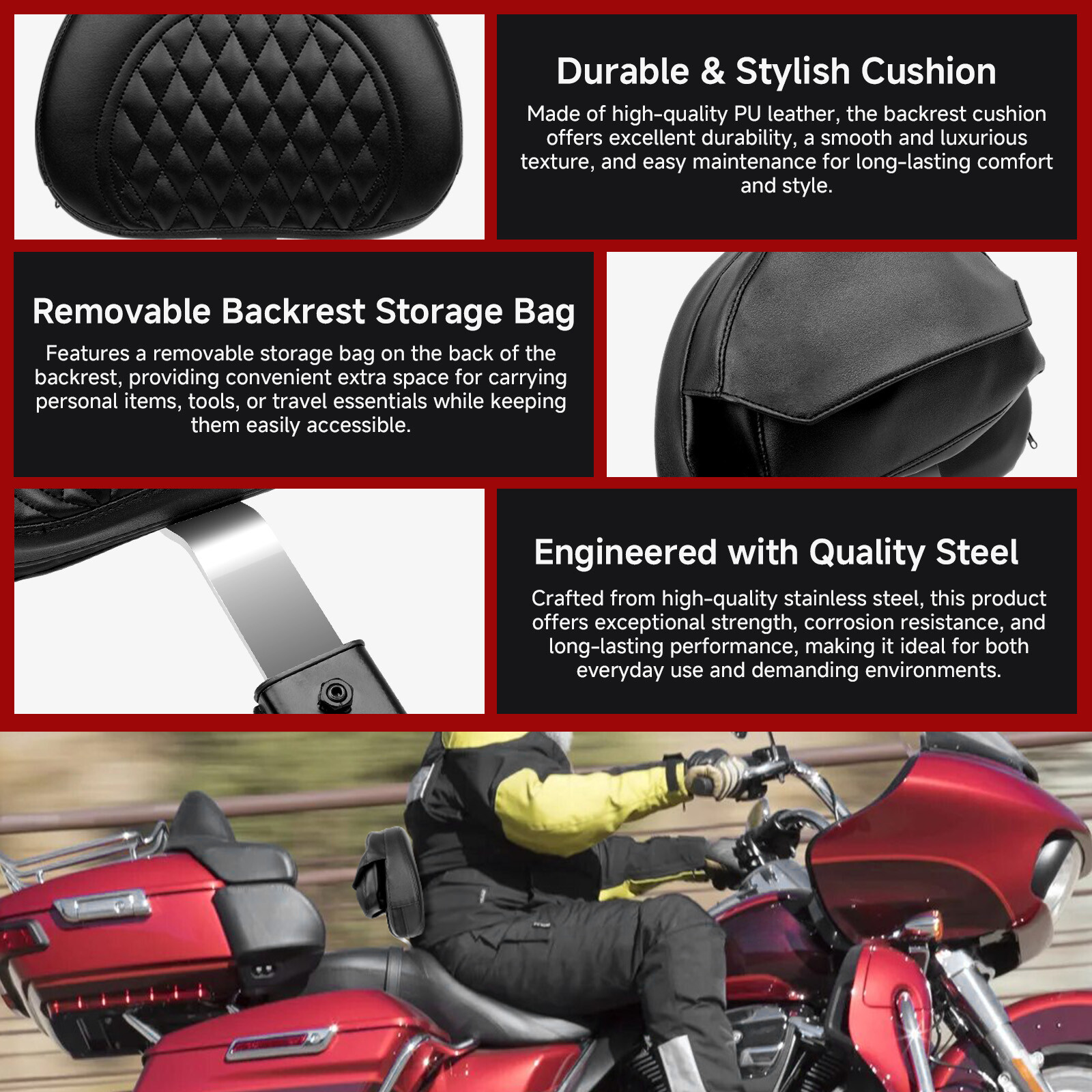 Motorcycle Plug-In Driver Rider Backrest For Yamaha V-Star Dragstar 650 XVS 1100