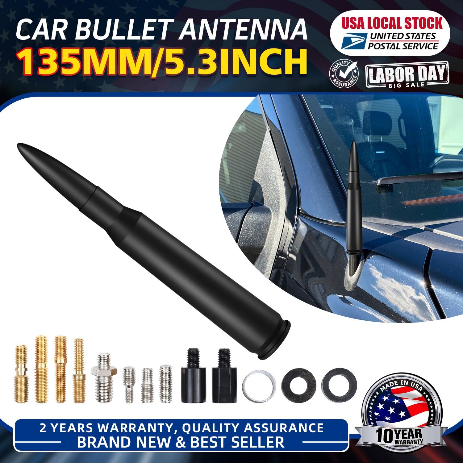 5.3″ Motorcycle Black Bullet Antenna Mast 50 Cal For Harley Davidson Accessories