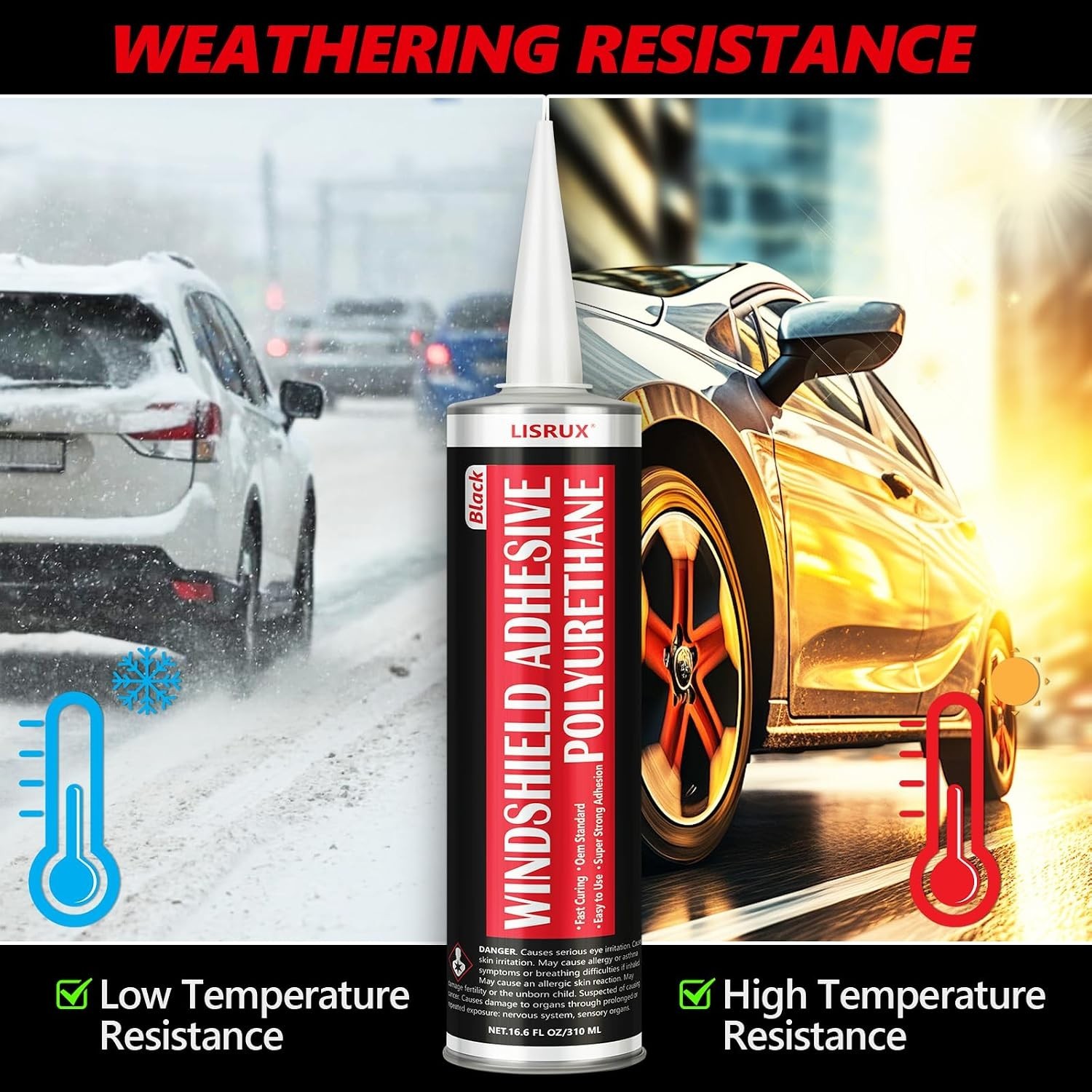 2 Pack Automotive Windshield Adhesive Sealant Black – Waterproof, Quick Cure