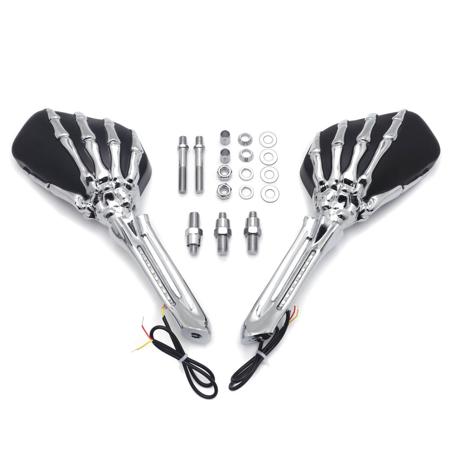 HTTMT LED Skull Rearview Mirrors w/8mm 10mm Bolts For Harley Street Glide