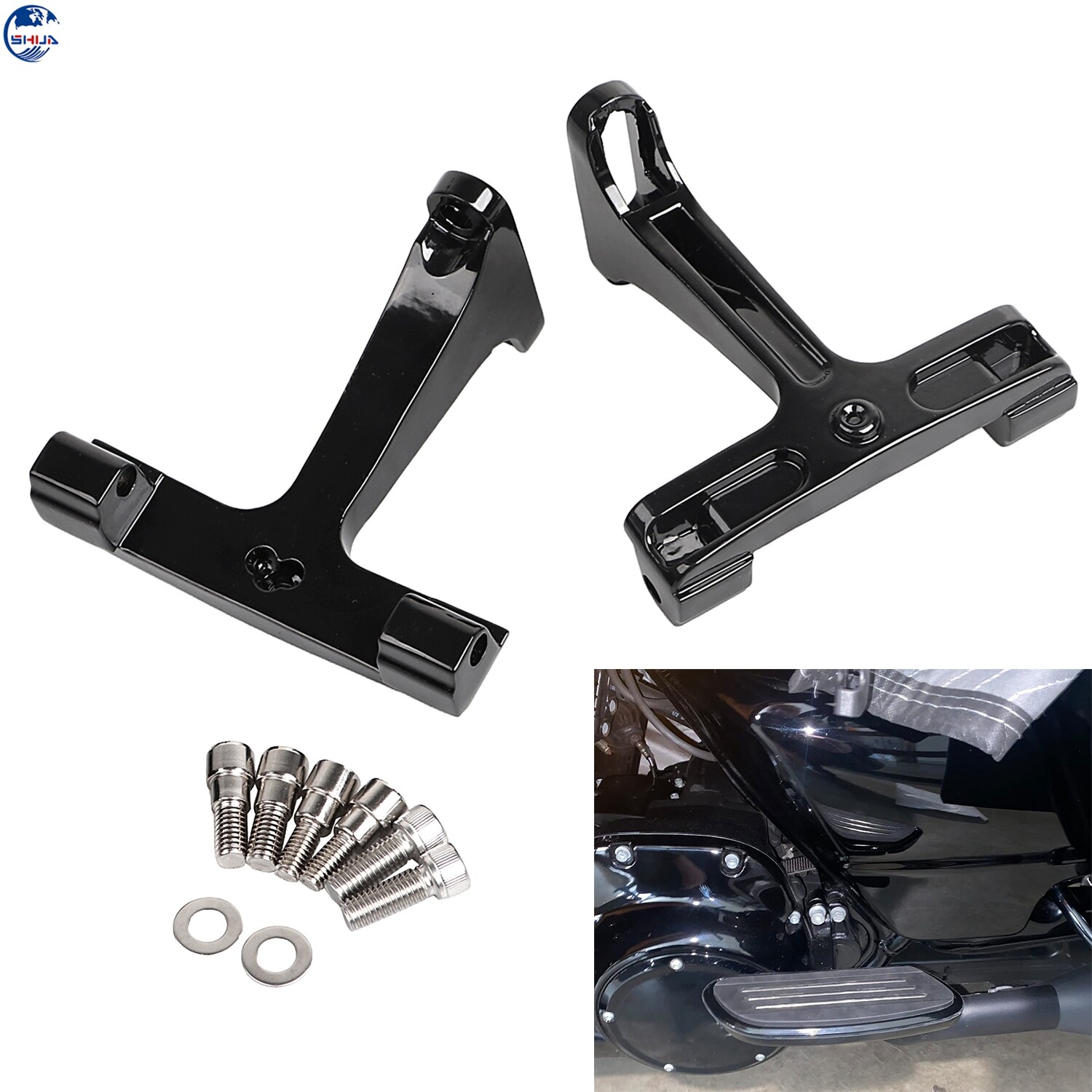 Black Passenger Floorboard Mount Bracket For Harley Electra Road Glide 1993-2023