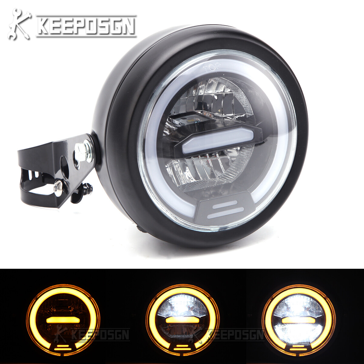 LED Motorcycle Round Headlight Hi/Lo DRL Yellow Light +Clamps For Coleman B200R