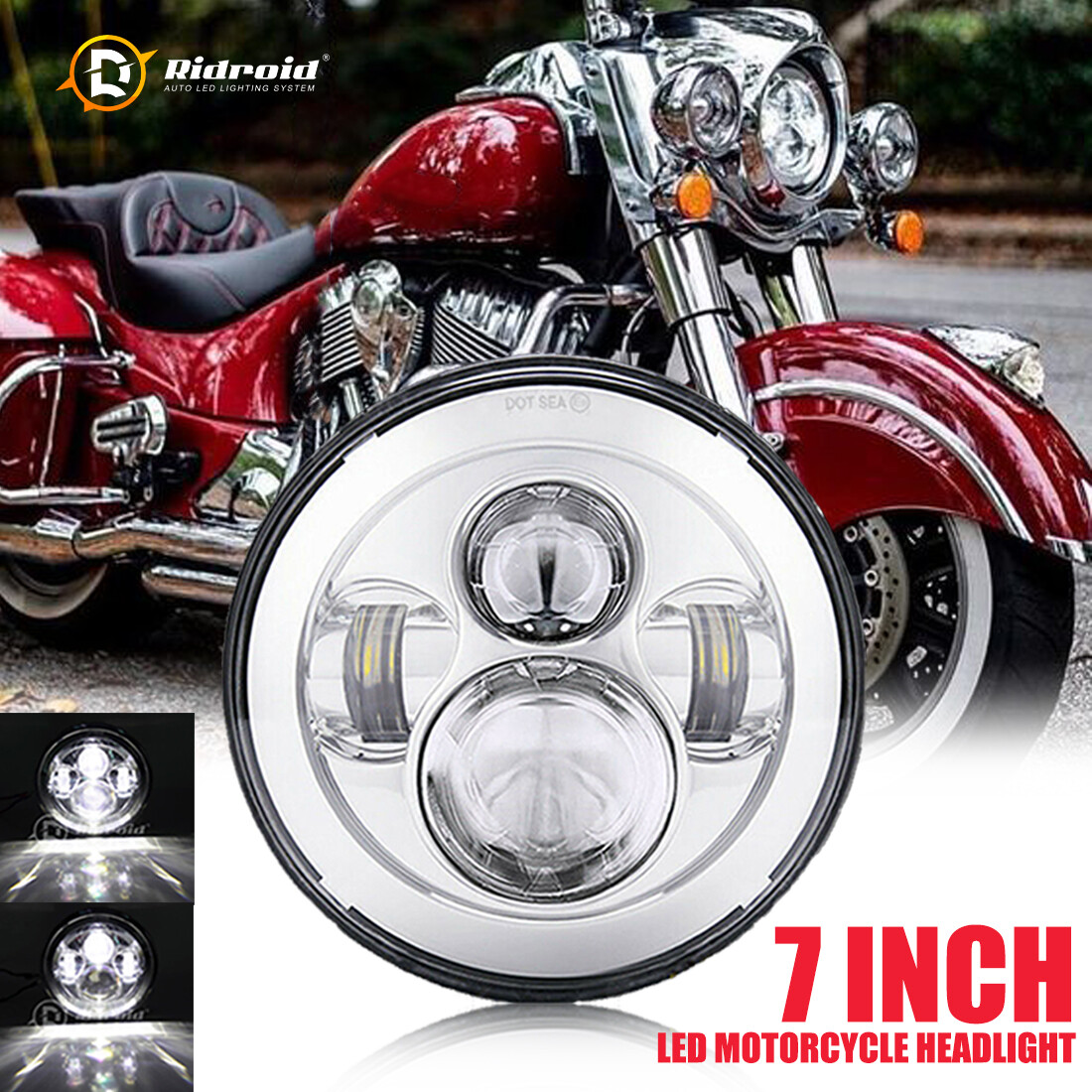 DOT 7″ Inch Round LED Headlight High Low Beam for Harley Davidson Fat Boy FLSTF