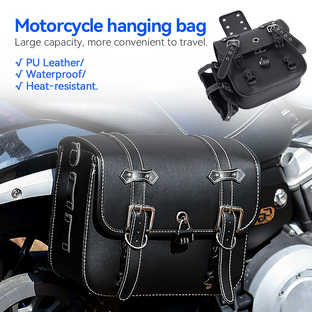 Motorcycle Saddlebags Leather Waterproof Universal Pair for Harley Honda Yamaha