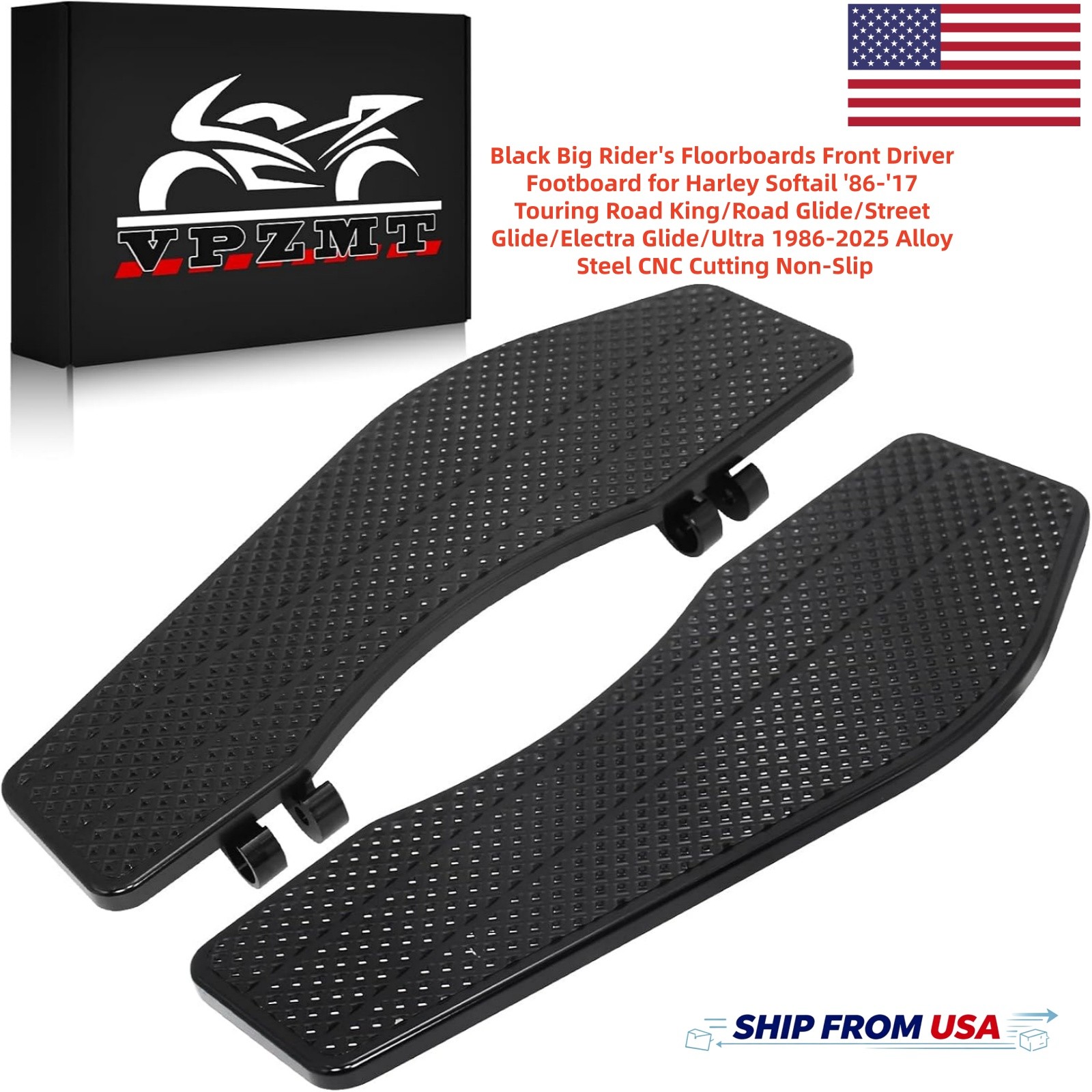 Big Rider’s Floorboards Front Driver Footboards For Harley Softail Touring Black