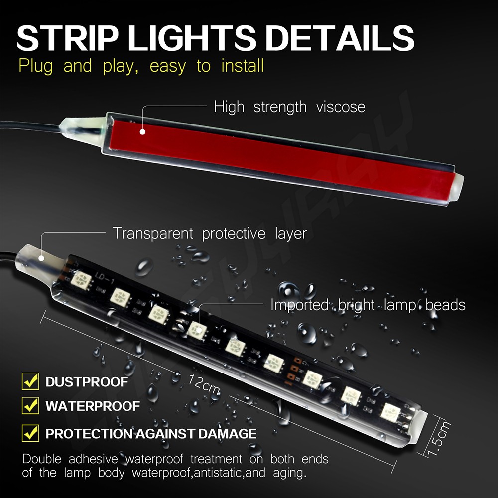 RGB 4PCS 12V 12″ 15SMD Flexible LED Strip Light Waterproof For Car Truck Boat