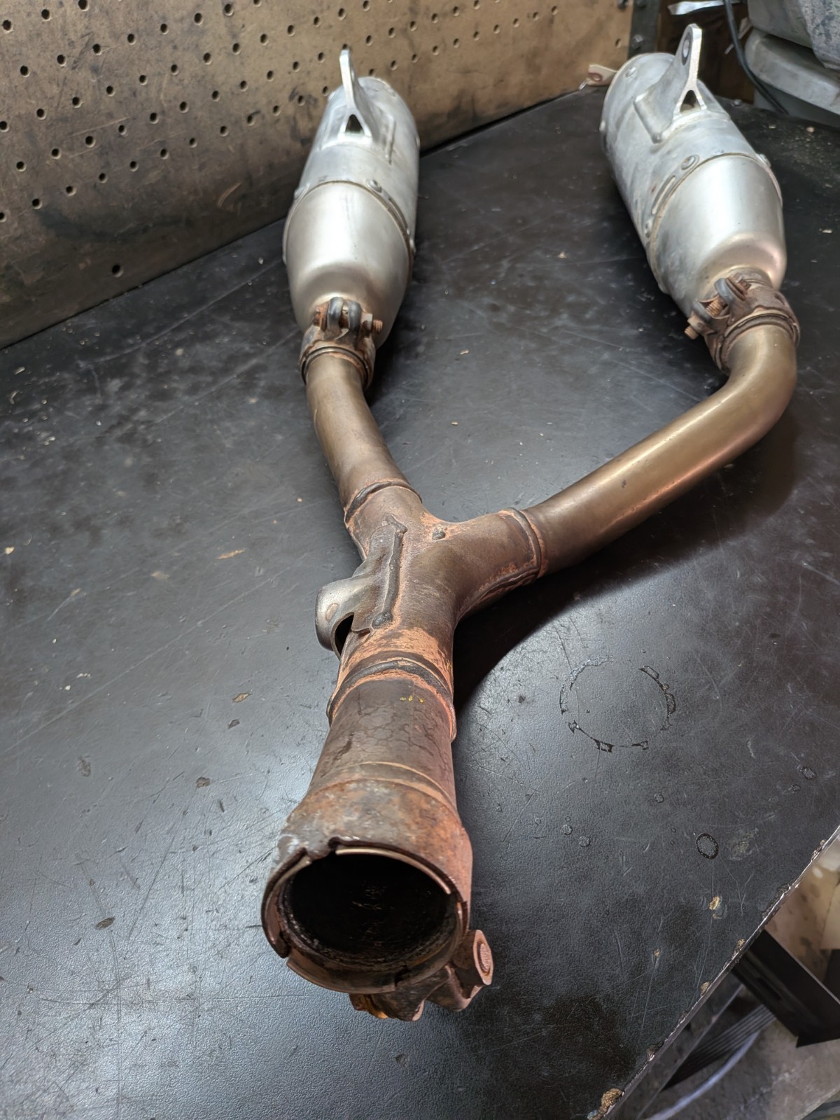 2008 Honda CRF250R OEM Dual Exhaust System Mufflers Y-Pipe