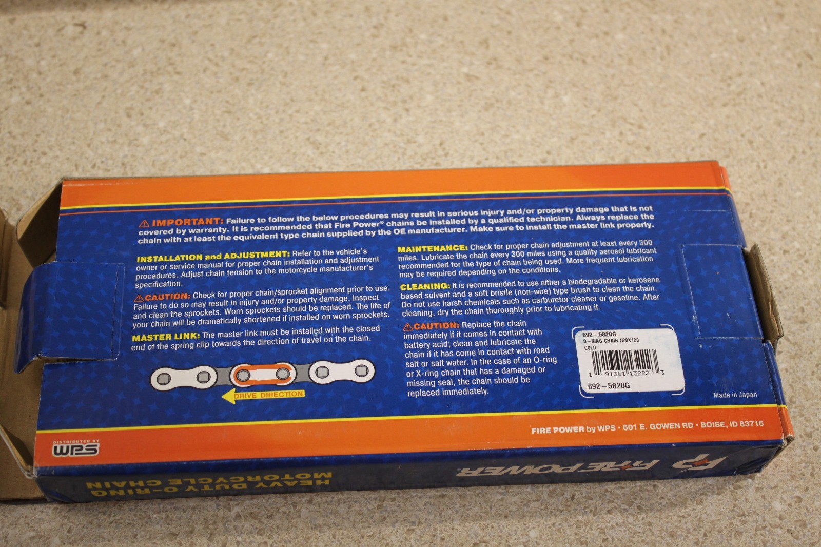 NEW Fire Power Gold O-Ring Drive Chain 520×120 & Master Link 7576 KC