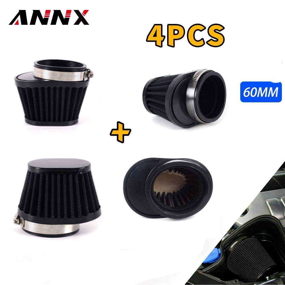 4x Universal Black 2.36in Motorcycle Air Intake Filter Cleaner Pod Replacement
