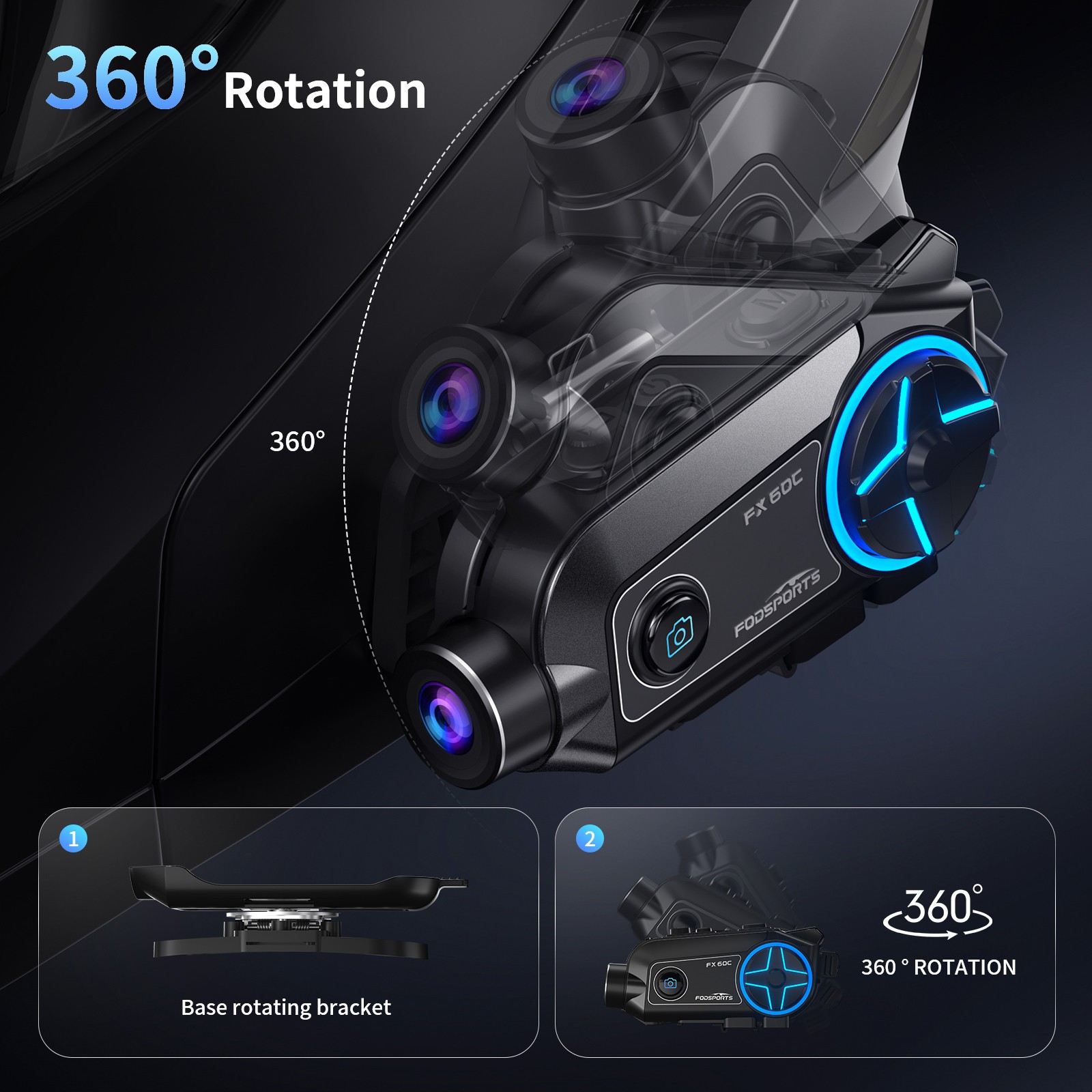 Fodsports FX60C Motorcycle Intercom Bluetooth Helmet Headset HD4K 10 Riders WIFI