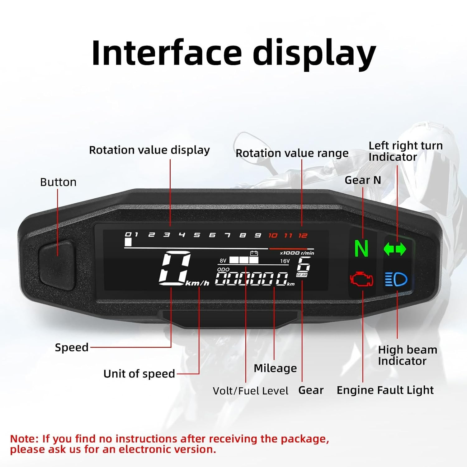 Motorcycle Speedometer MAIMEIMI 9-16V Universal Motorcycle Gauge Cluster