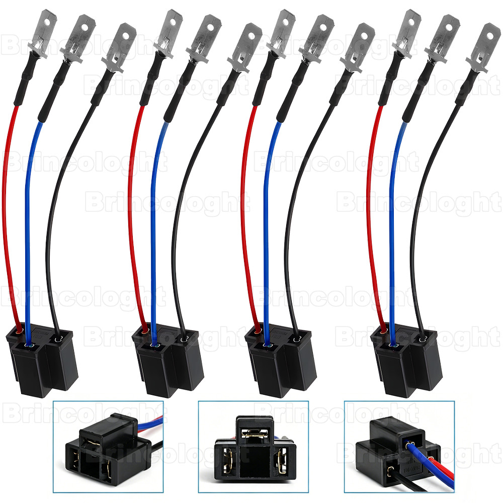 H4 9003 Wiring Harness Headlights Wire Sockets to 3 Pin 4PCS