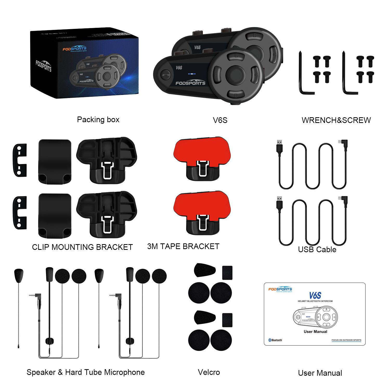 2x V6S Motorcycle Intercom 2-way 1000m Bluetooth Helmet Headset Communication