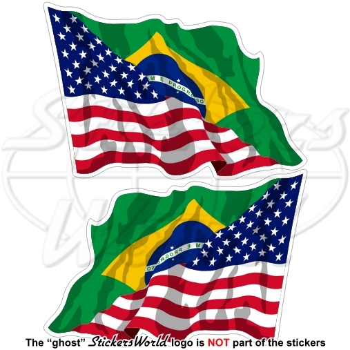 USA United States America-BRAZIL American-Brazilian Flying Flag 75mm Stickers x2