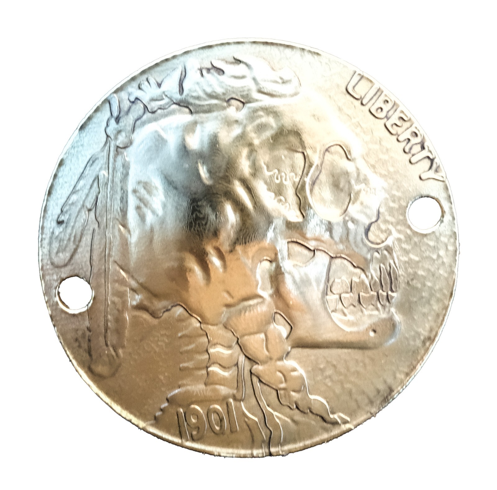 Carved Solid Brass Chief Skull Hobo Nickel Indian Scout Motorcycle Stator Cover