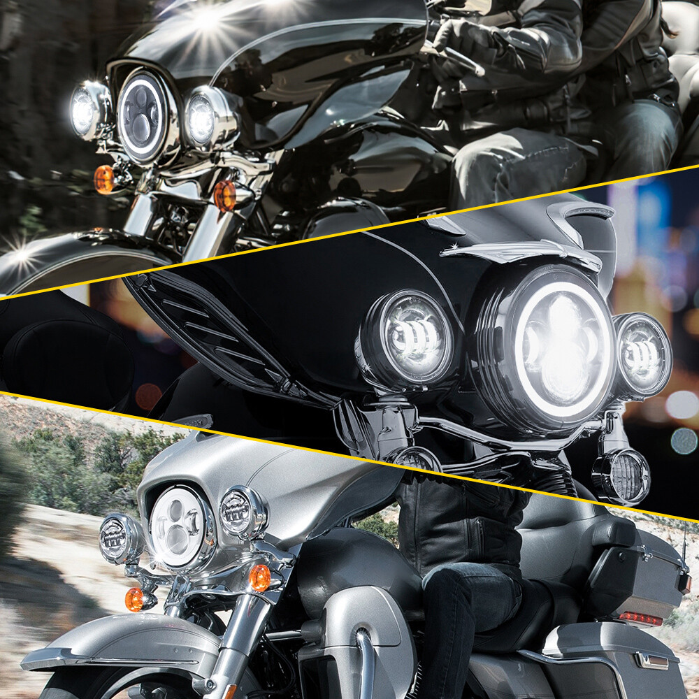 Pair 4.5” Inch Round LED Chrome Fog Lights Driving Lamp For Touring Dyna 12-16