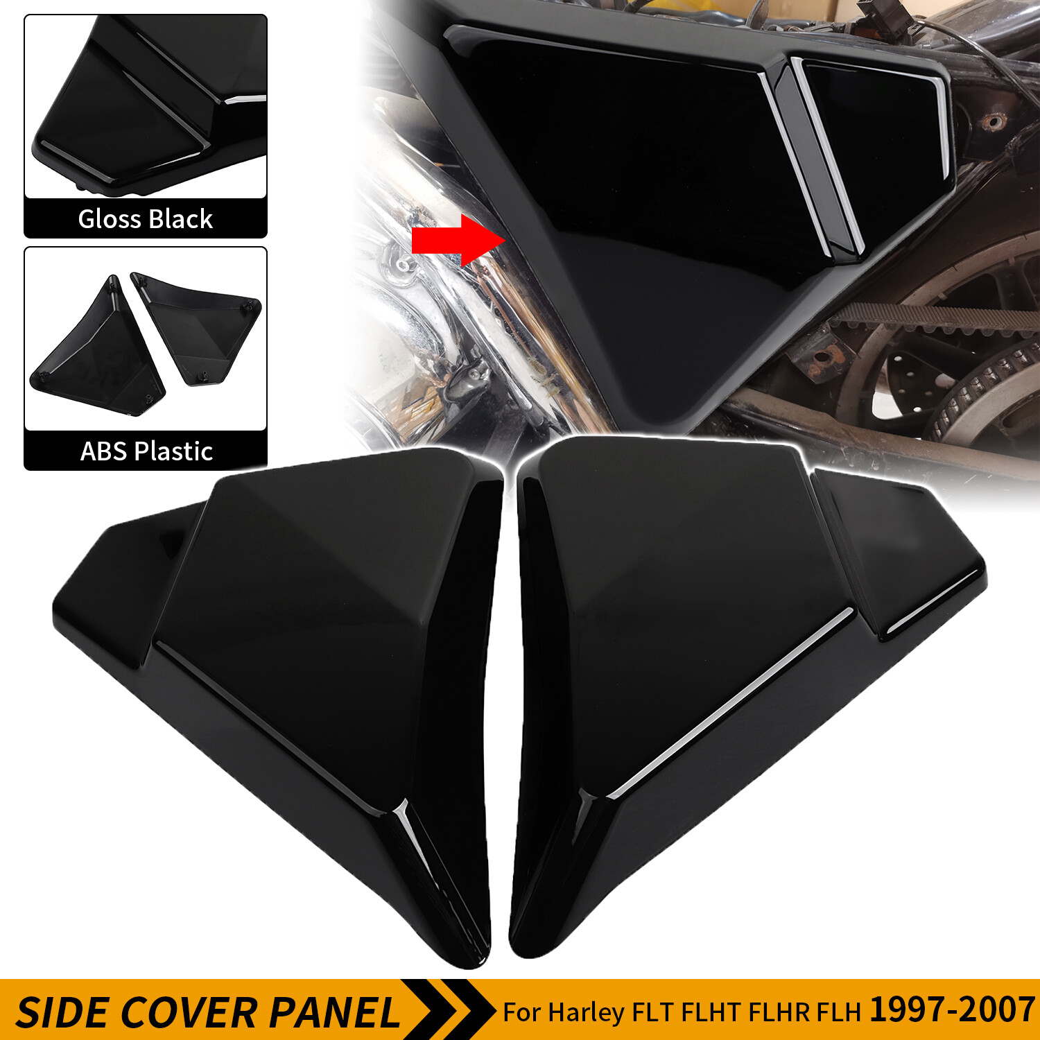 Vivid Black Side Covers Panel For Harley Touring Electra Glide Road King 97-07