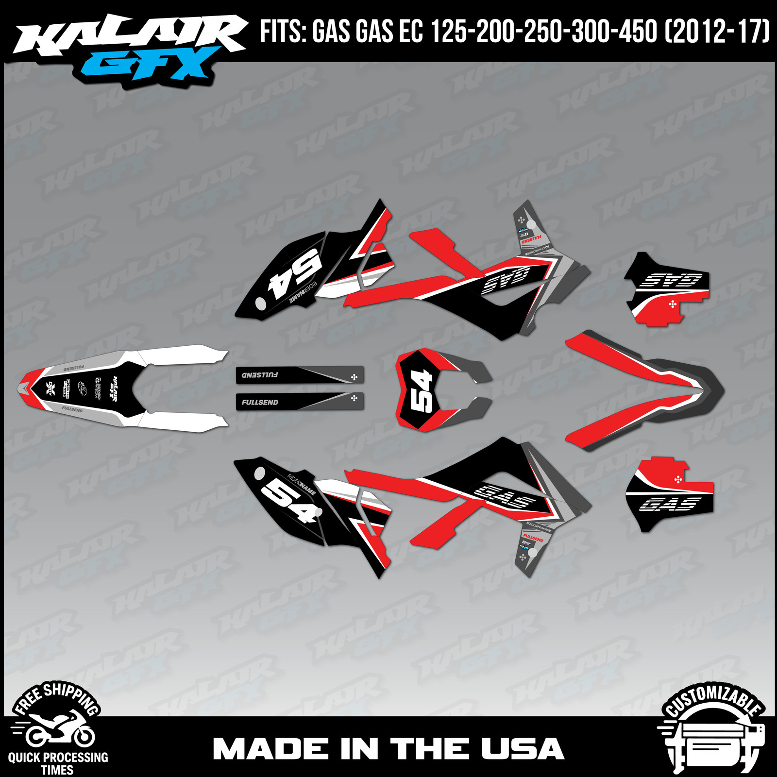 Graphics Kit for GasGas EC125 EC200 250 300 EC450 2012-17 Inferno Series-RED