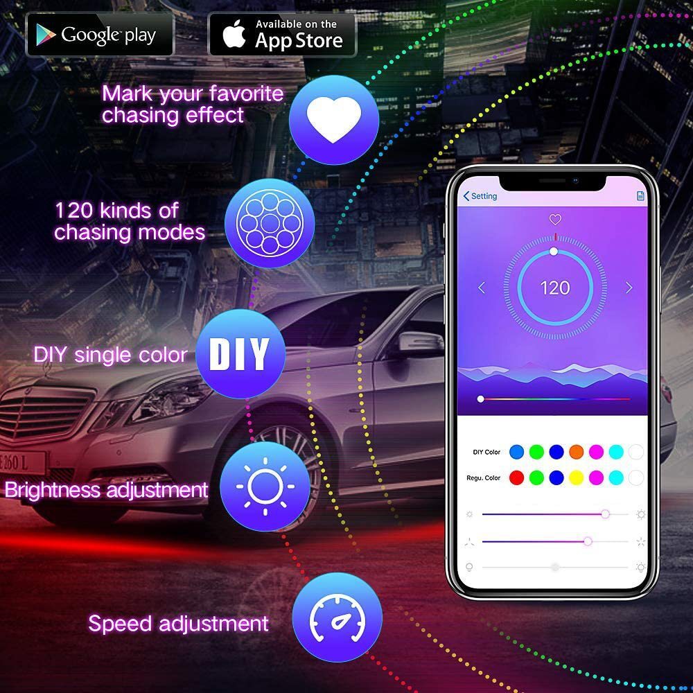 16PCS Motorcycle RGB LED Strip Light Under Glow Neon Kit Bluetooth APP Control