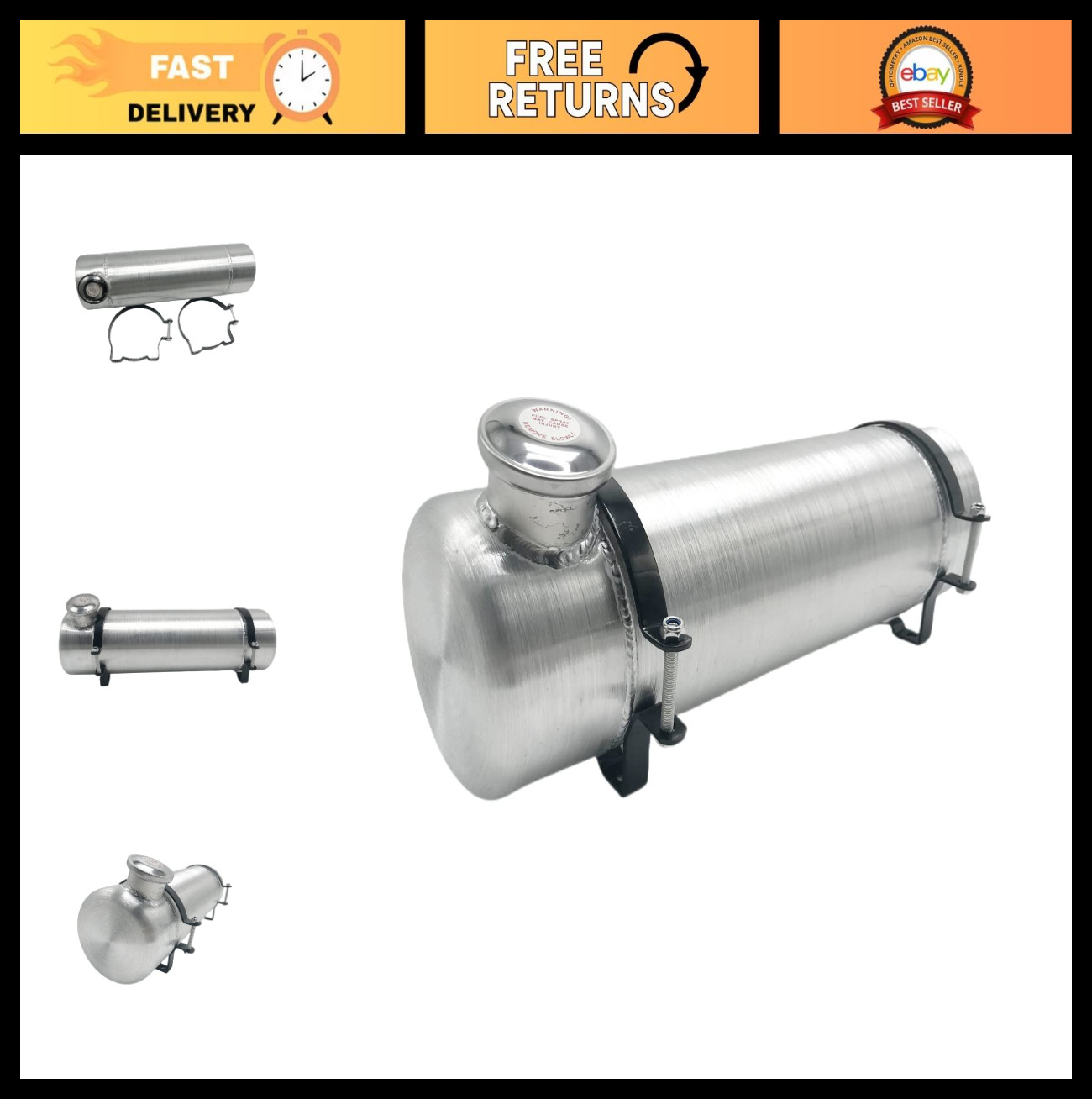 2.125 Gallon Aluminum Gas Tank – 6″x20″ Round, End Fill, 1/4″ NPT Outlet – Mini
