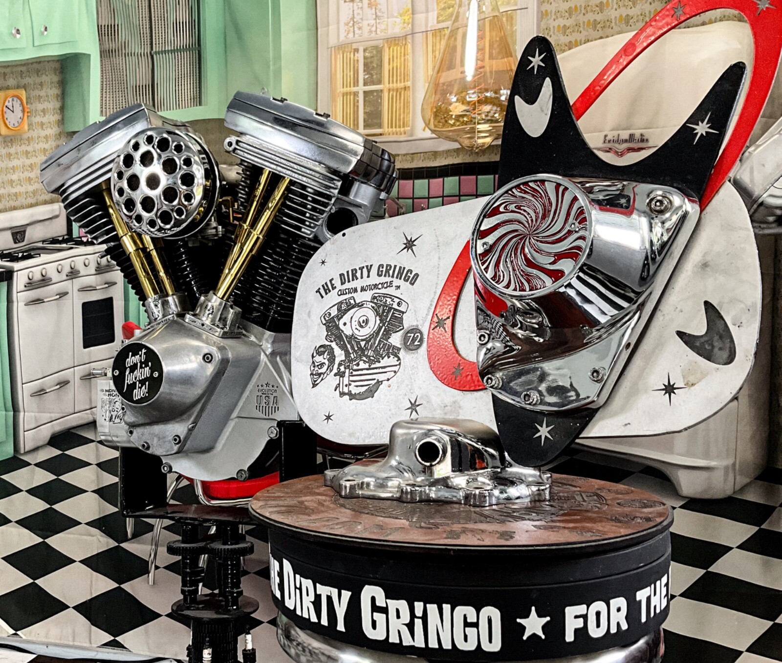 Hot Psycho Candy Red & Silver Evo Shovelhead 2 Hole Timing Cover Harley Davidson