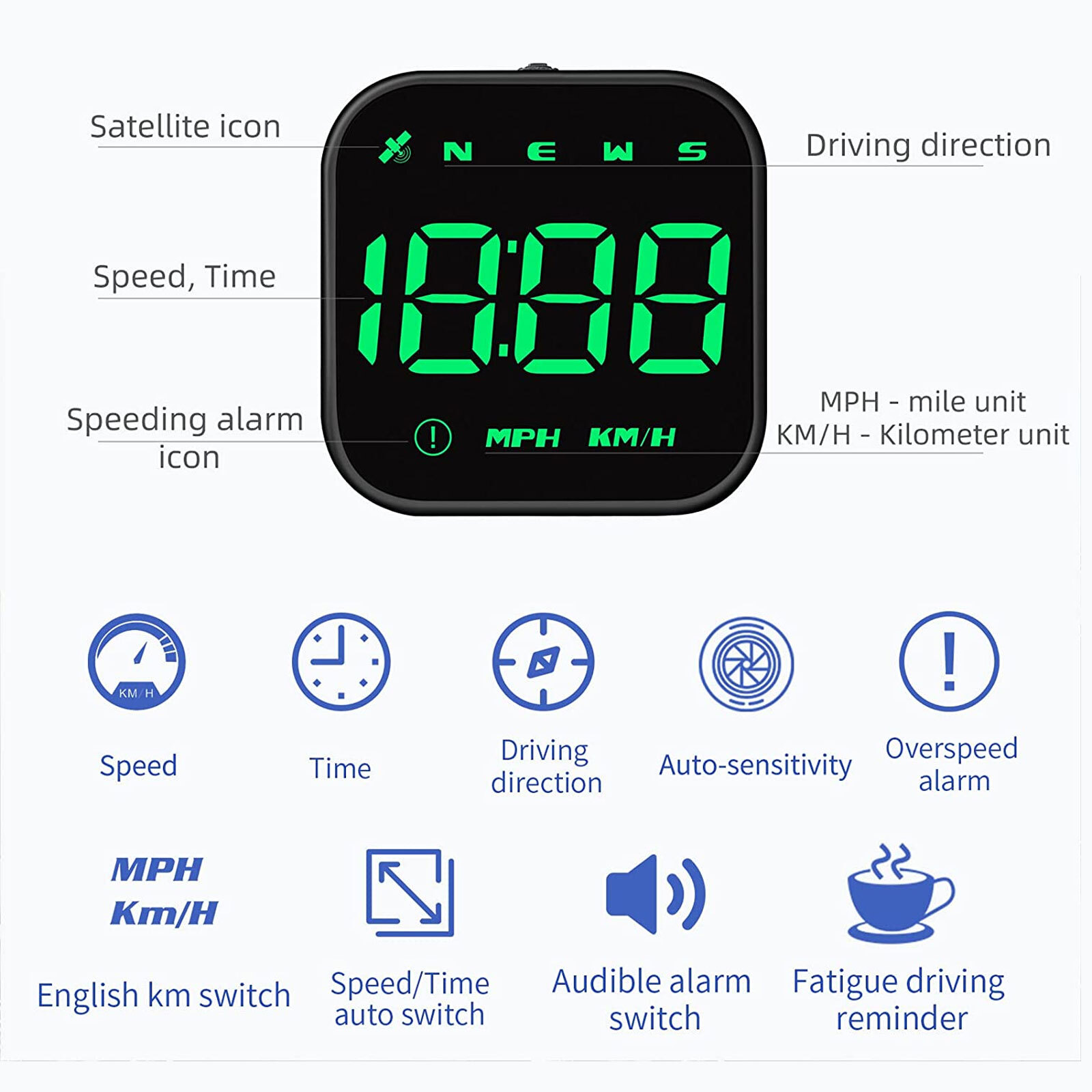 Universal Car HUD Digital GPS Speedometer Head Up Display MPH Overspeed Alarm US