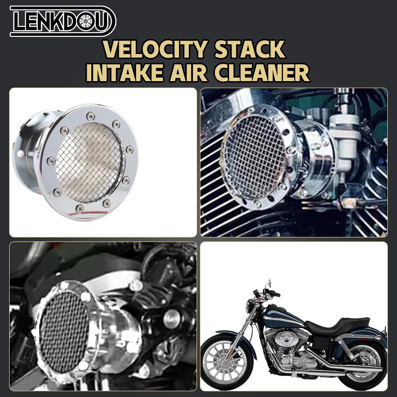Chrome Velocity Stack CV Carb Carburetor Air Intake Cleaner For Harley Dyna FXST