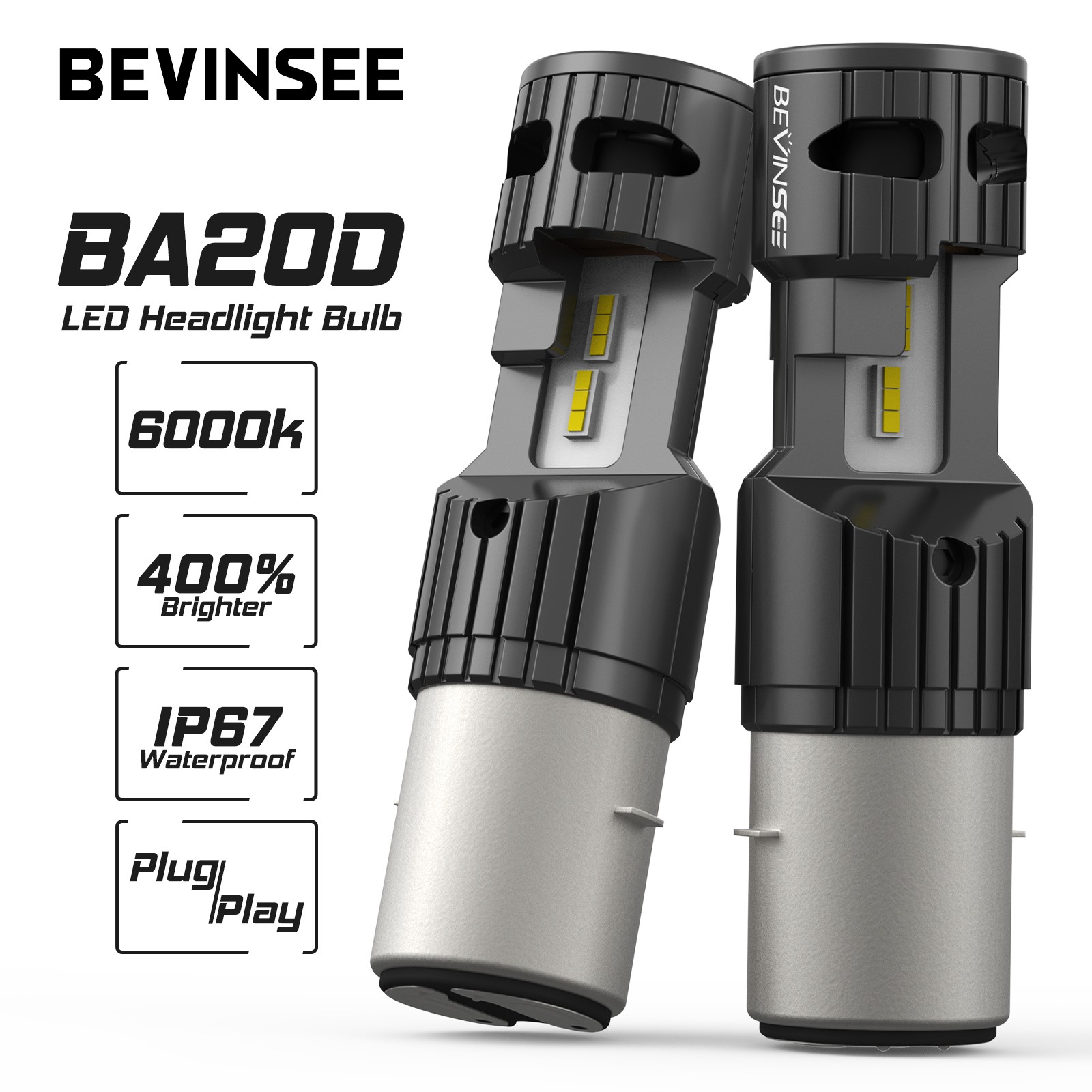 2x BA20D LED Headlight Bulbs 70W Bright For Massimo UTV MSU 400 500 550 700 800
