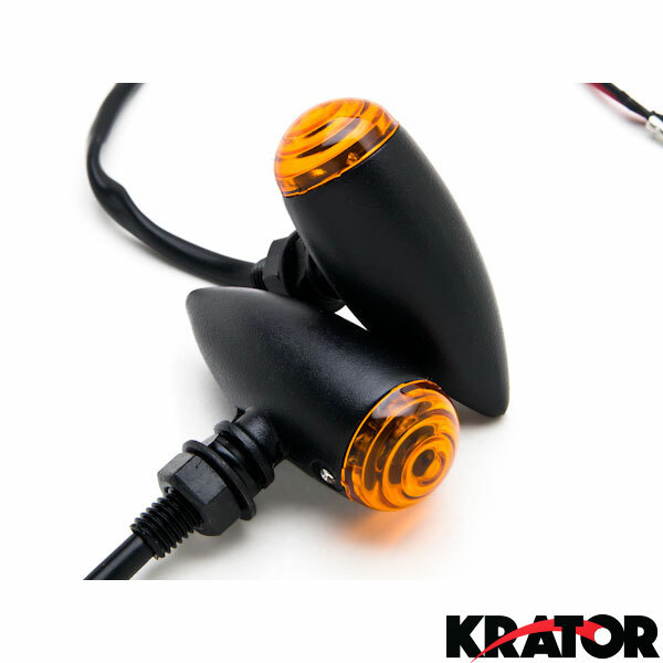 Brand New Pair Universal Custom Black Metal Motorcycle Turn Signals Amber Lens