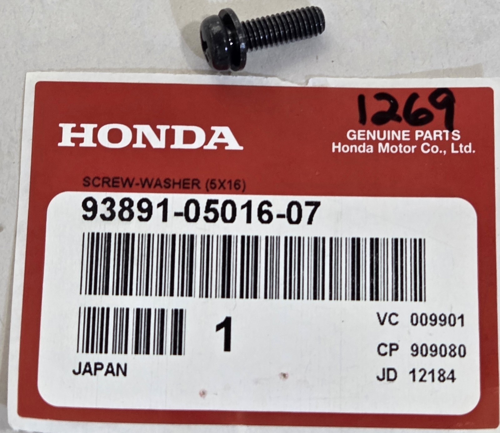 1 NOS Genuine Honda Factory 5×16 JIS Screw w Washer Part NEW OEM 93891-05016-07
