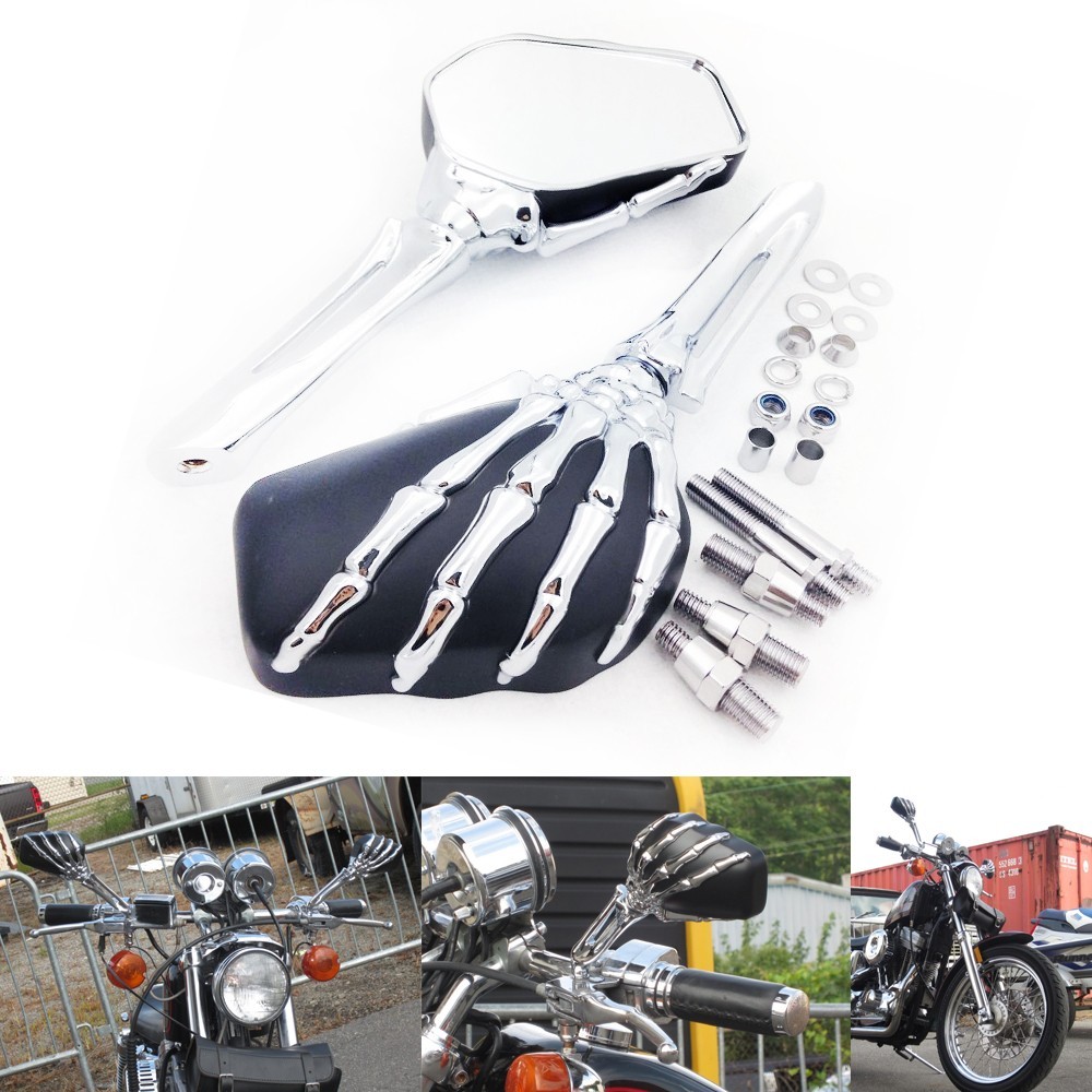 Chrome Black Skull Skeleton Mirrors For Harley Dyna Softail Sportster Touring