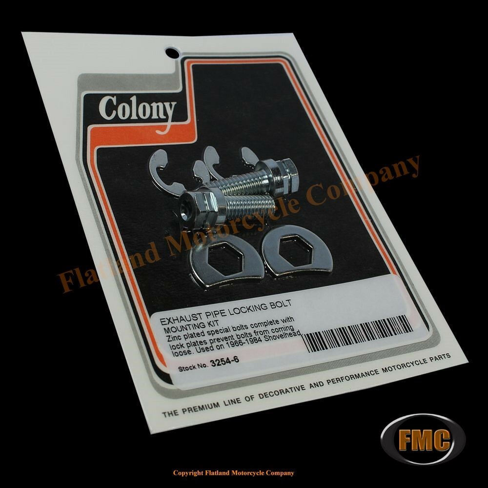 Colony 3254-6, Locking Exhaust Bolt Kit, 1966-1984 Shovelhead, Zinc Plated