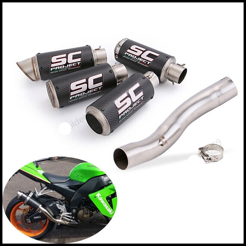 For Kawasaki Ninja ZX10R 2004 2005 Exhaust Pipe Black Carbon Fiber Muffler Tips