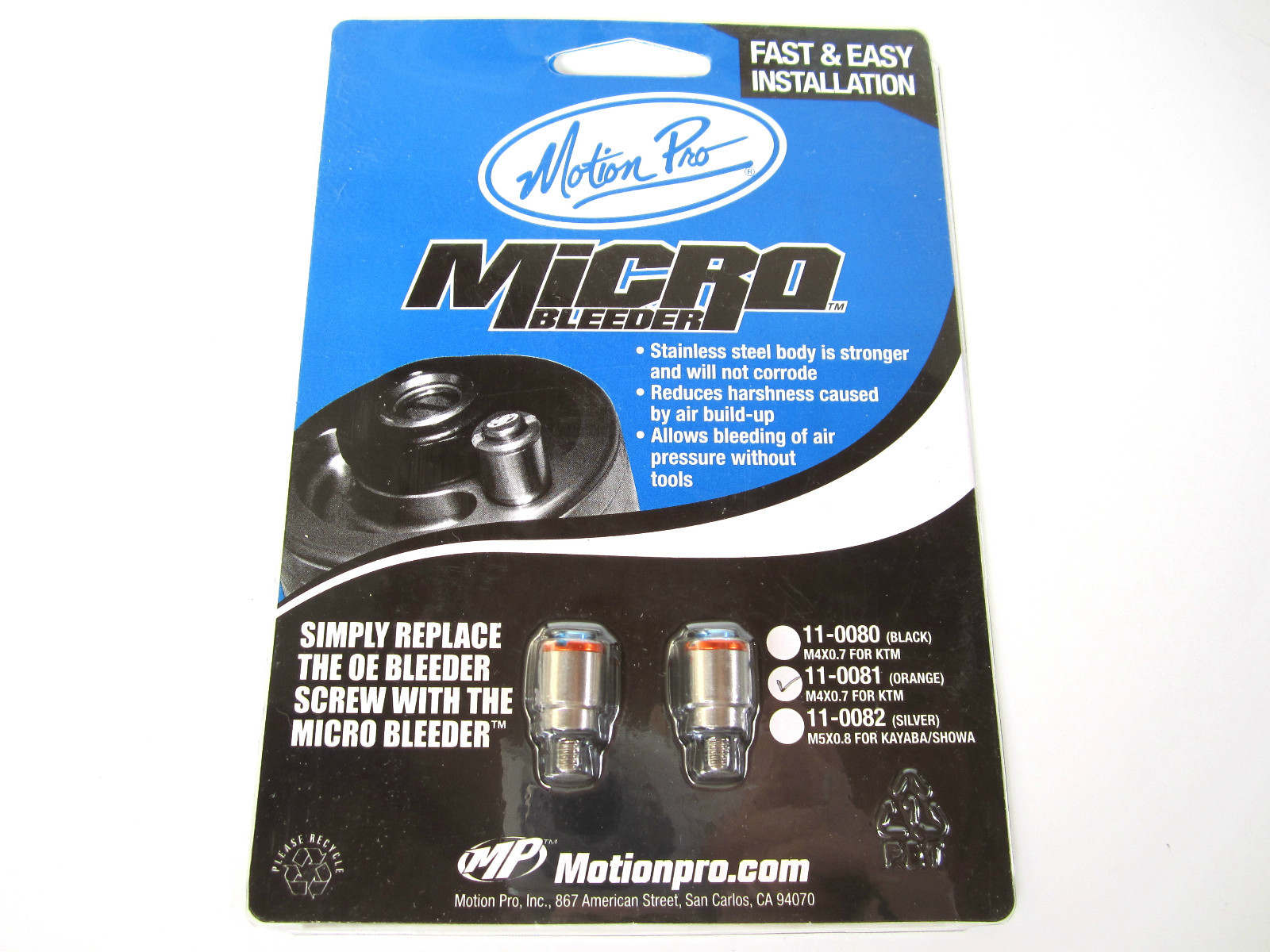 Motion Pro Micro Bleeder, M4x0.7, WP 43 – 48 W/O External Preload Orange KTM NEW