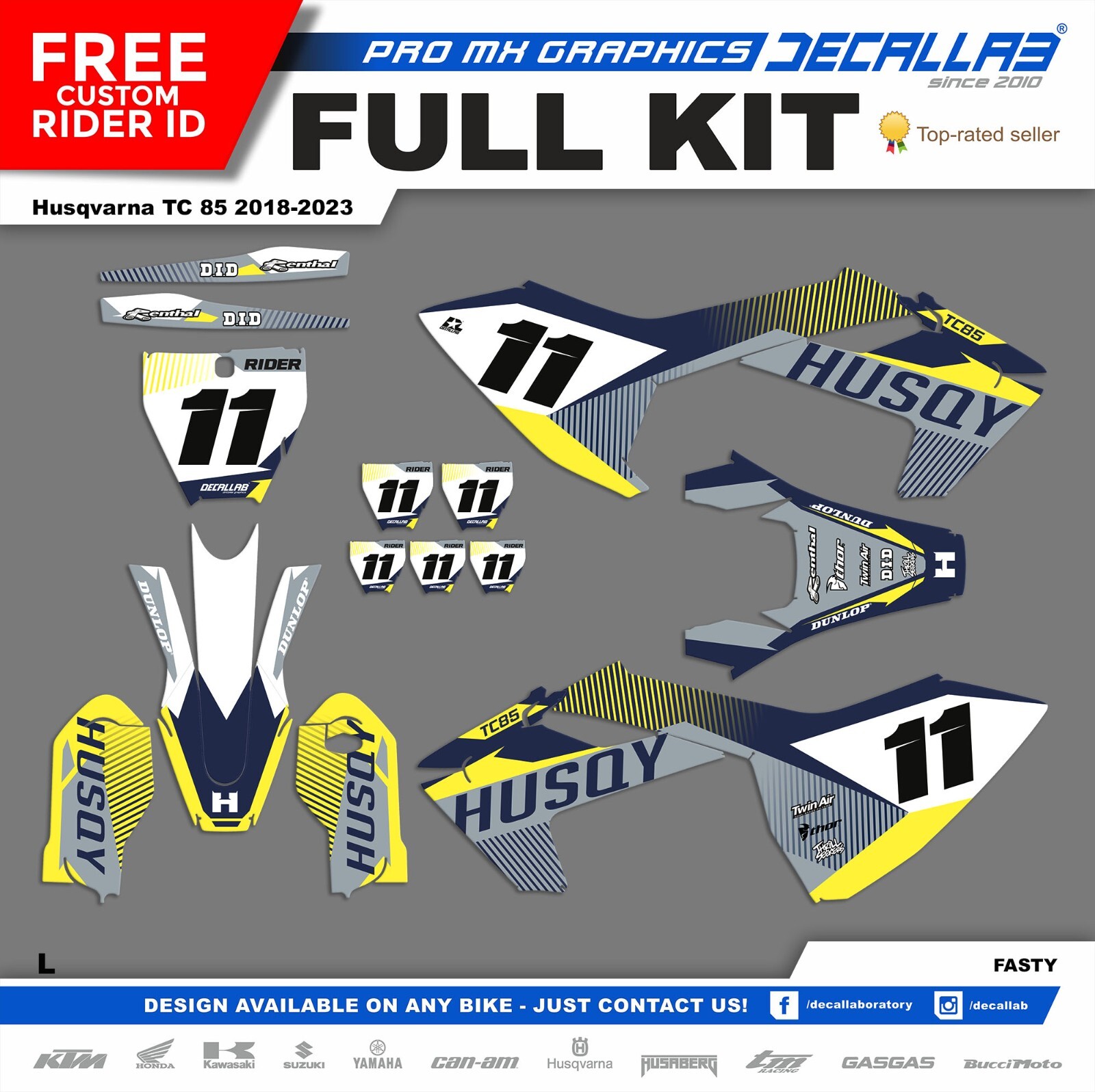 HUSQVARNA TC 85 2018 – 2023 MX Graphic Kit Decallab WHITE / CHROME / HOLOGRAPHIC
